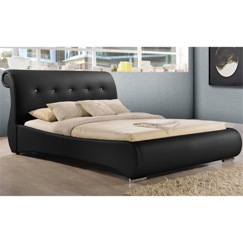 Atlin Designs Upholstered Queen Faux Leather Sleigh Bed in Black - AD ...