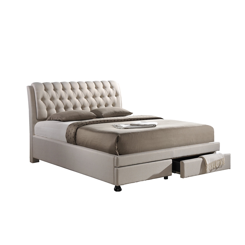 Atlin Designs Upholstered King Tufted Storage Bed in Beige