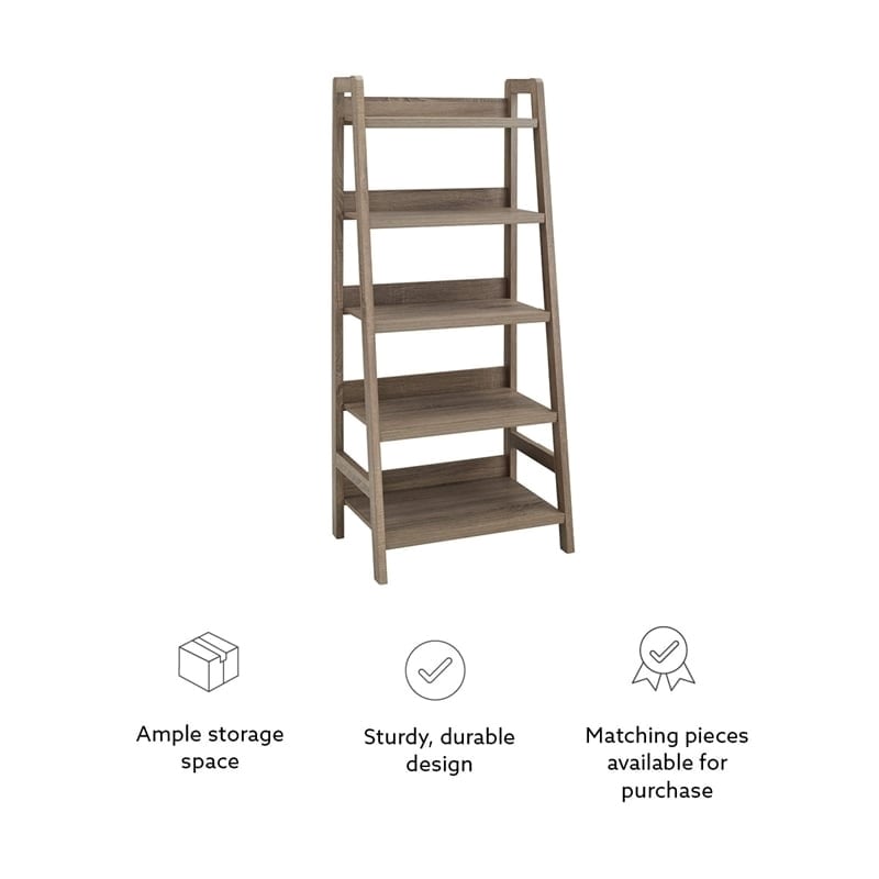 Atlin Designs MDF Gray Wash Ladder Bookshelf Rectangular 25.75