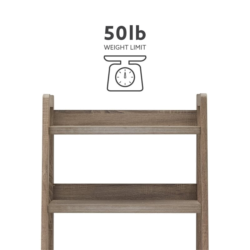 Atlin Designs MDF Gray Wash Ladder Bookshelf Rectangular 25.75