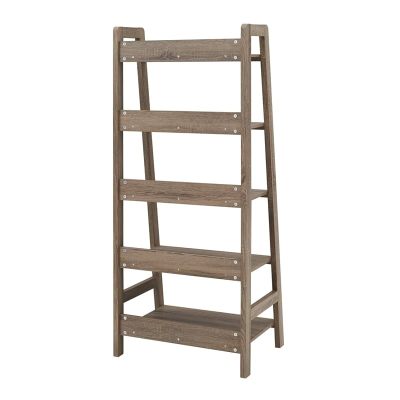 Atlin Designs MDF Gray Wash Ladder Bookshelf Rectangular 25.75