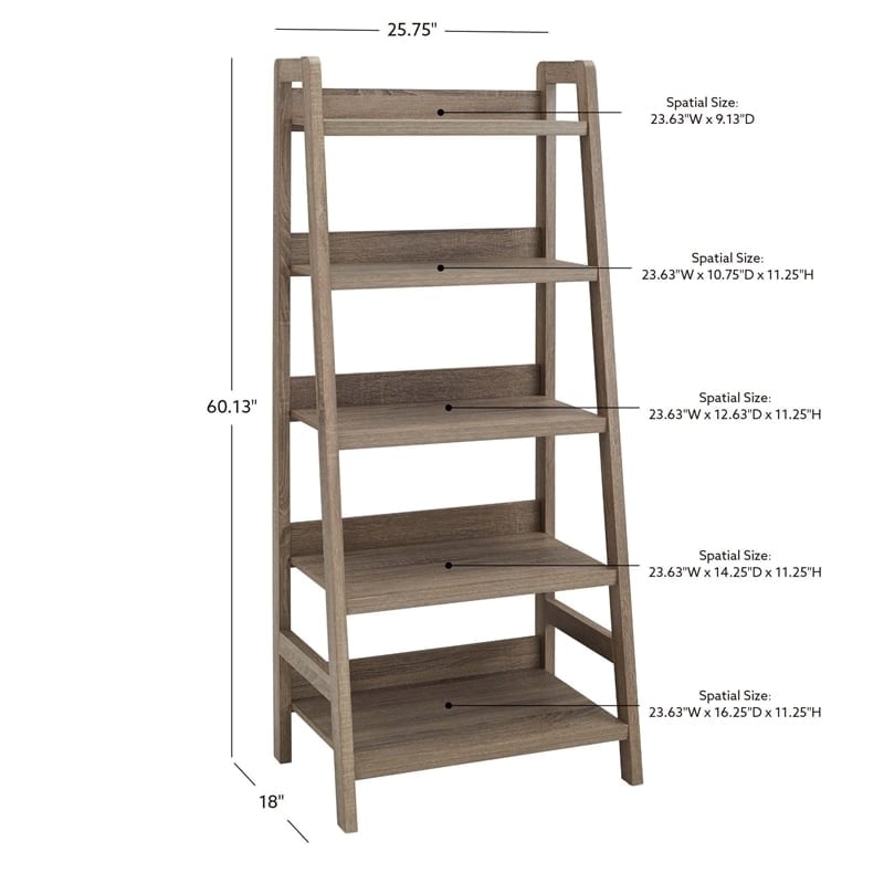 Atlin Designs MDF Gray Wash Ladder Bookshelf Rectangular 25.75
