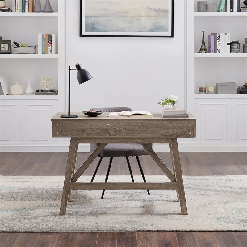 Atlin Designs 2-Drawer Small Transitional Wood Space Desk in Gray Wash