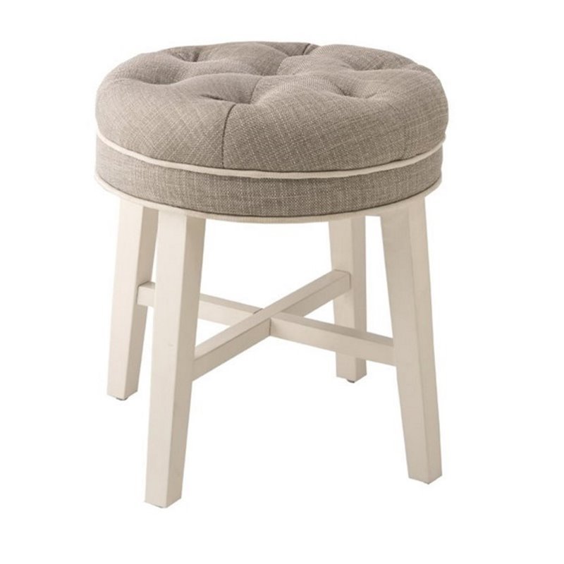 Atlin Designs Wood/Fabric Backless Vanity Stool in White/Gray