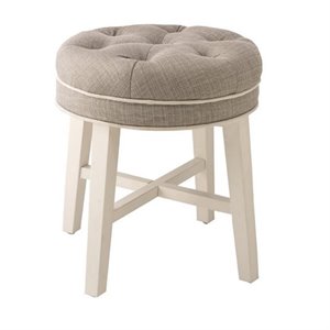 Atlin Designs Wood/Fabric Backless Vanity Stool in White/Gray