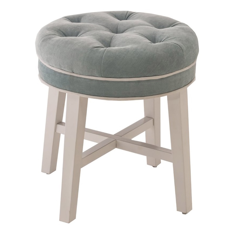 Atlin Designs Coastal Wood/Fabric Backless Vanity Stool in Blue