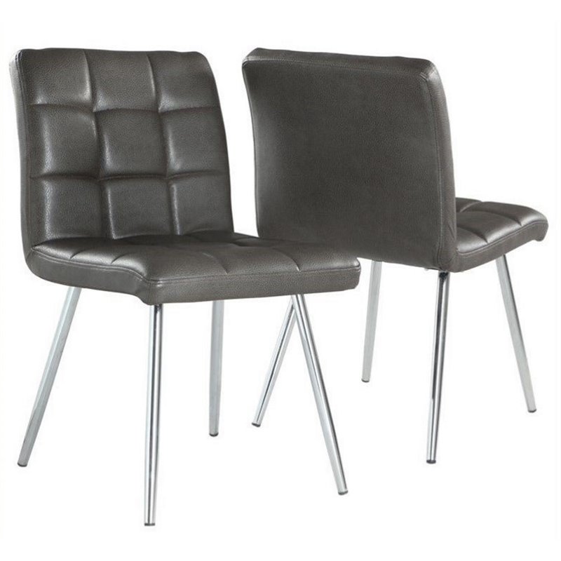 Atlin Designs Faux Leather Dining Chair In Gray And Chrome Set Of 2 Image Is Loading Atlin Designs Faux Leather Dining Chair In Gray