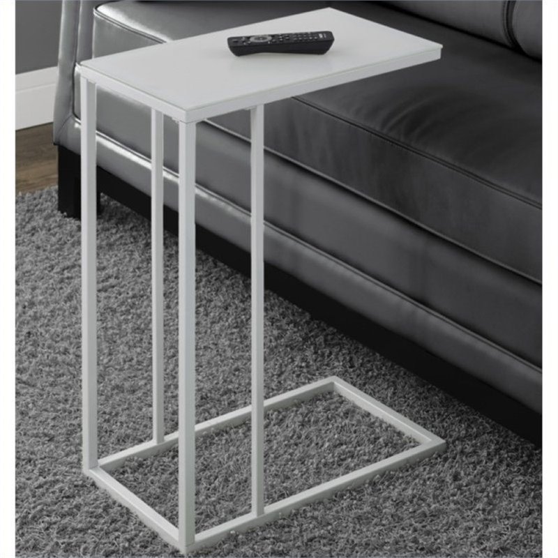 Atlin Designs Accent End Table in White with Frosted Tempered Glass