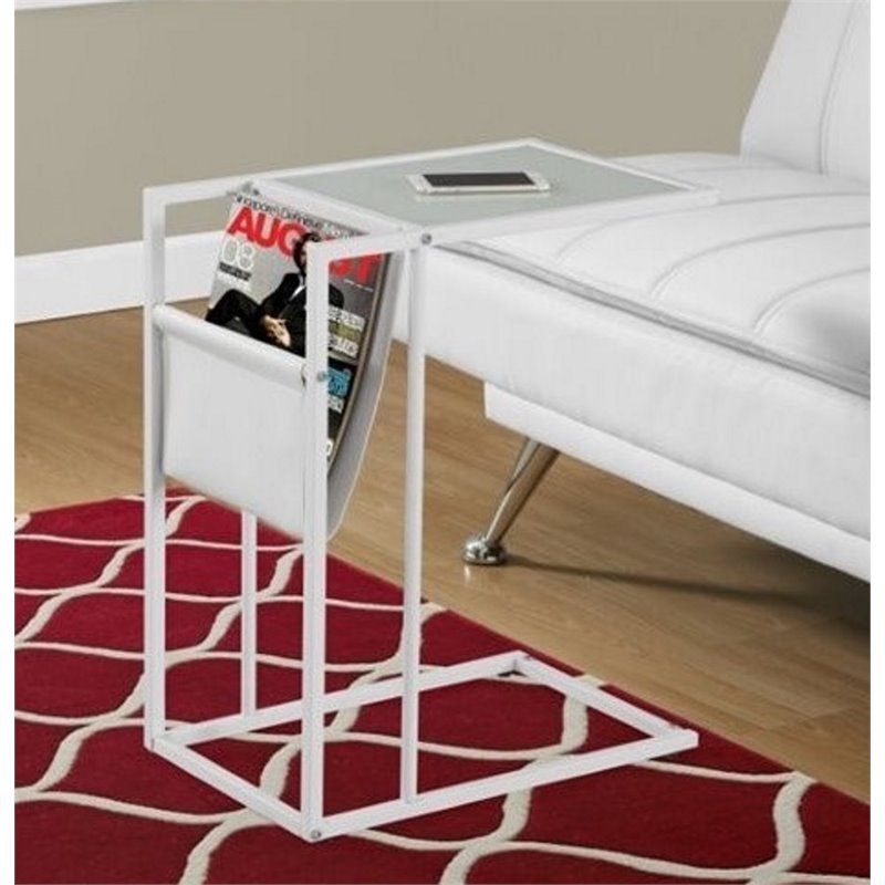 Atlin Designs Metal End Table with Magazine Rack in White