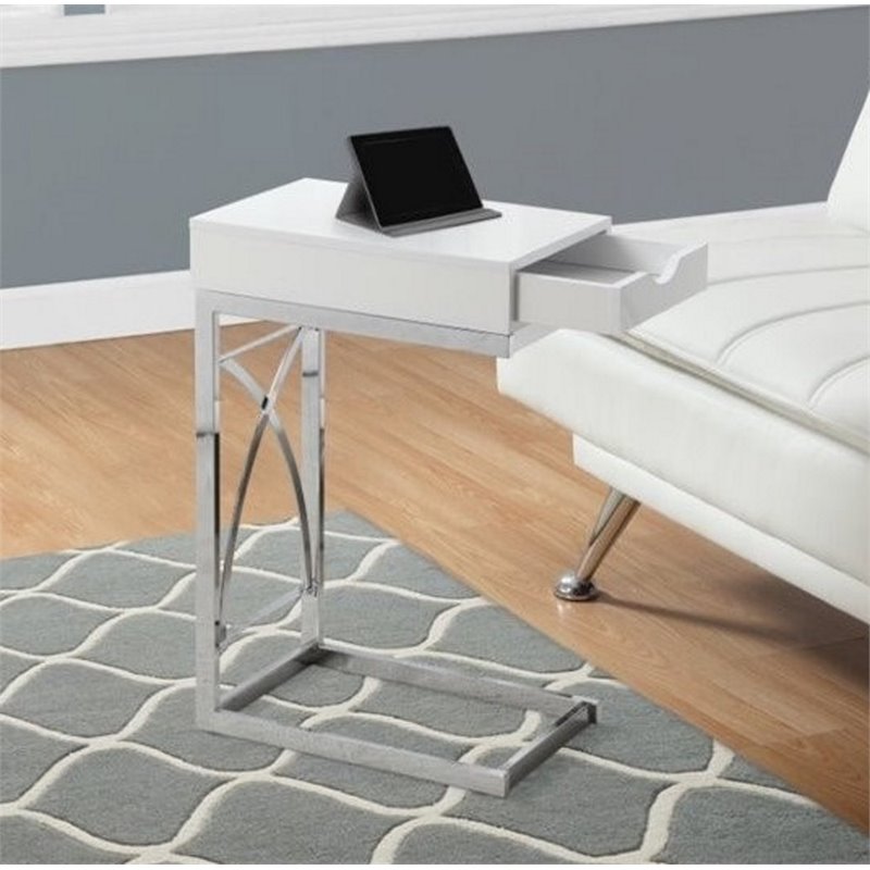 Atlin Designs Metal End Table with Drawer in Glossy White AD1394931