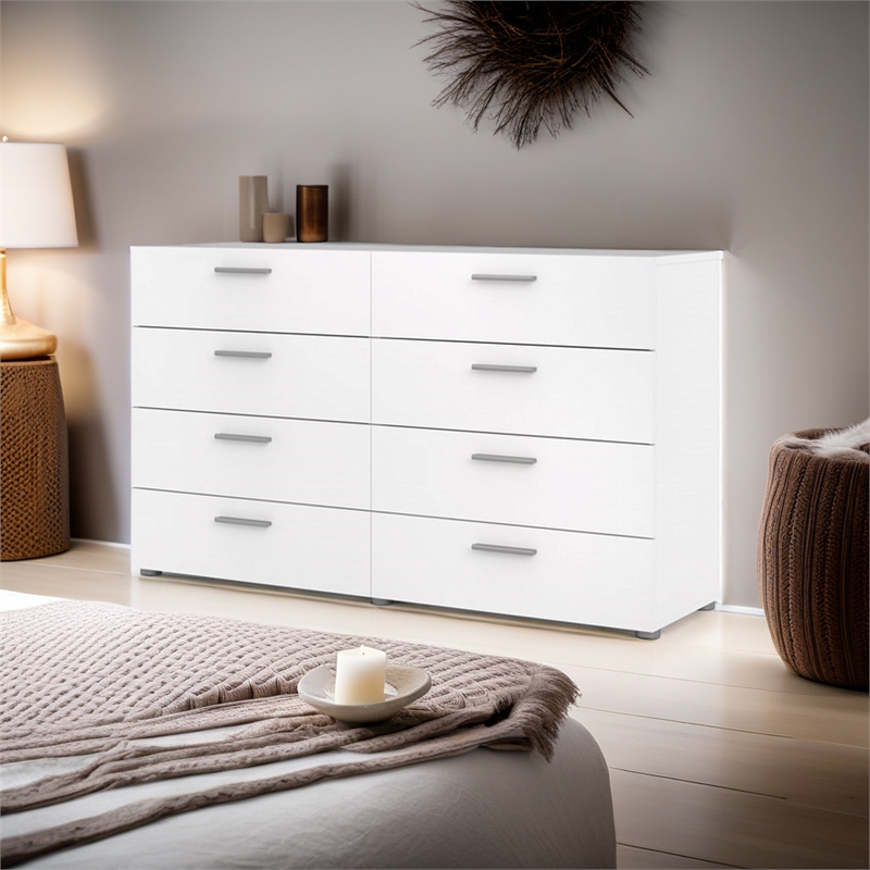 Atlin Designs Engineered Wood Contemporary Wood 8 Drawer Double Dresser in White