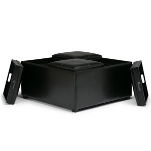atlin designs faux leather coffee table ottoman in black
