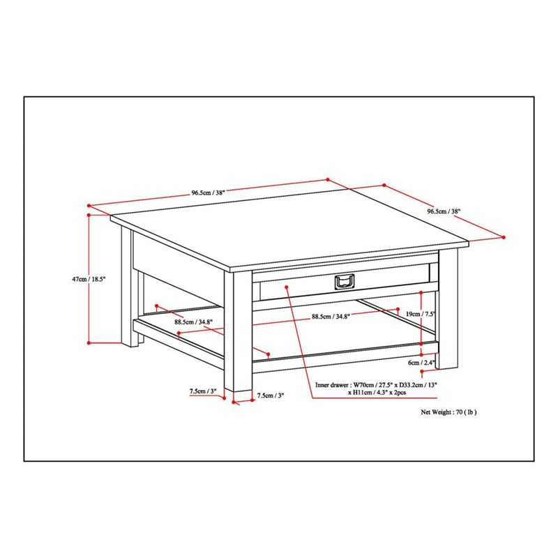 Atlin Designs Coffee Table in Distressed Charcoal Brown