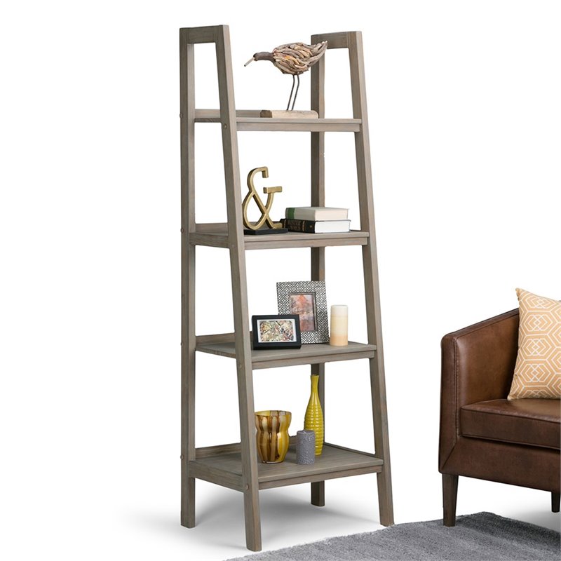 Atlin Designs 4 Shelf Ladder Bookcase In Distressed Gray Image Is Loading Atlin Designs 4 Shelf Ladder Bookcase In Distressed
