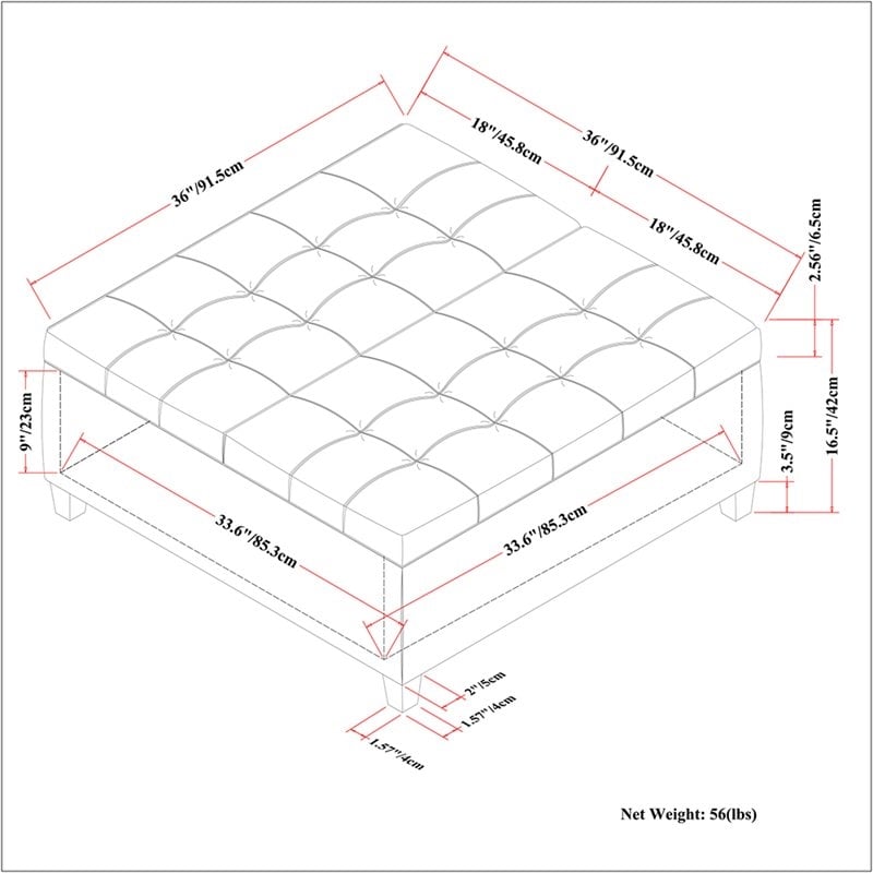 Atlin Designs Transitional Faux Leather Coffee Table Ottoman in Satin Cream