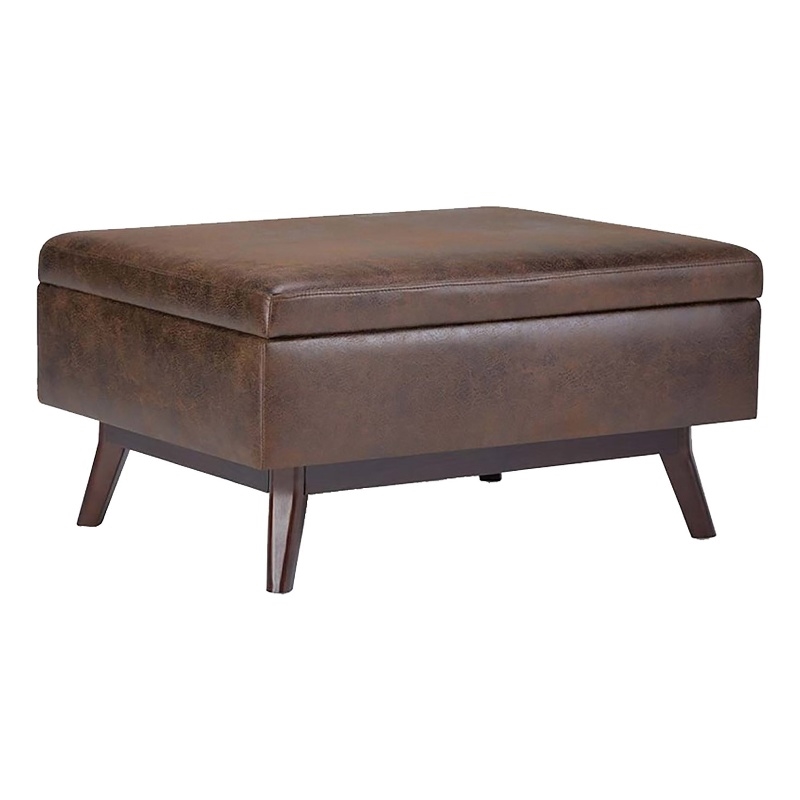 Atlin Designs Mid-Century Faux Leather Coffee Table Ottoman in Brown