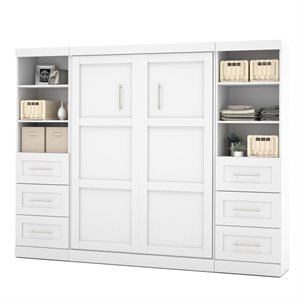 Atlin Designs 109&quot Wood Full Wall Bed w/ 2 Piece 6-Drawer Storage Unit in White