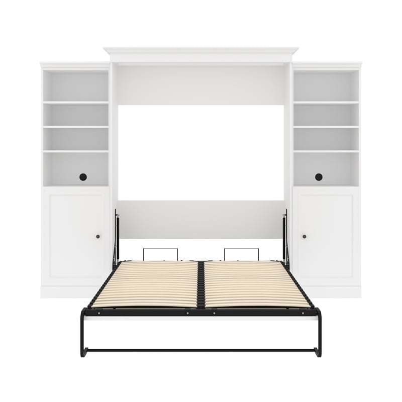 Atlin Designs Wood Queen Murphy Bed & 2 Organizers with Doors in White