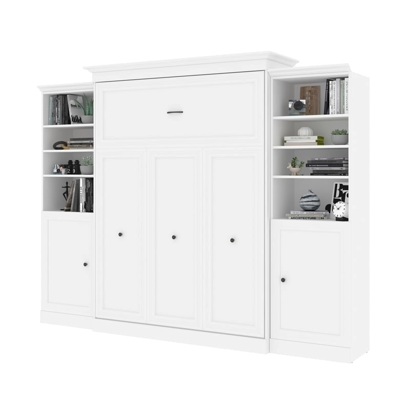 Atlin Designs Wood Queen Murphy Bed & 2 Organizers with Doors in White