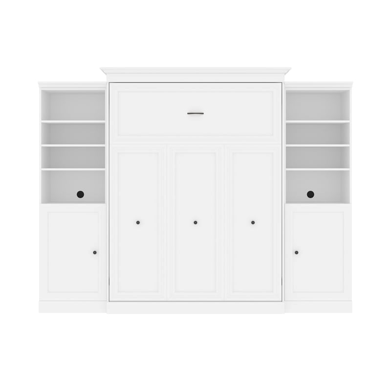 Atlin Designs Wood Queen Murphy Bed & 2 Organizers with Doors in White