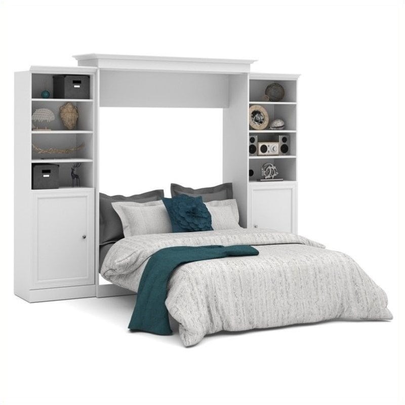 Atlin Designs Wood Queen Murphy Bed & 2 Organizers with Doors in White