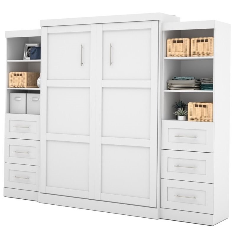 Atlin Designs Transitional Wood Queen Wall Bed with Storage in White