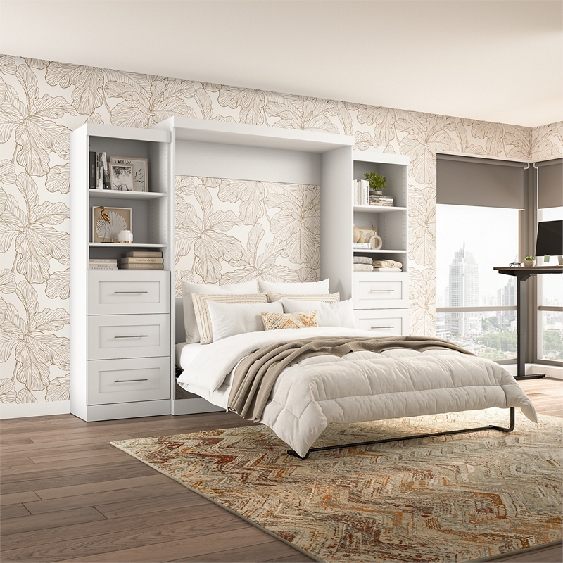 Atlin Designs Transitional Wood Queen Wall Bed with Storage in White