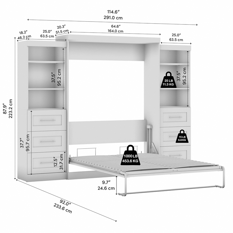 Atlin Designs Transitional Wood Queen Wall Bed with Storage in White