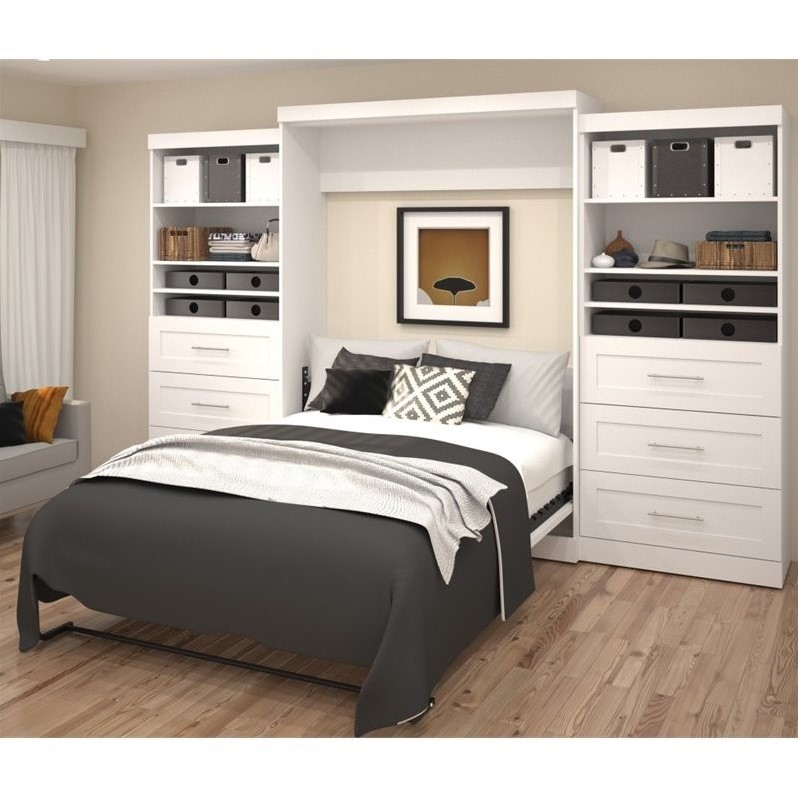 Atlin Designs Queen Wall Bed with Storage in White