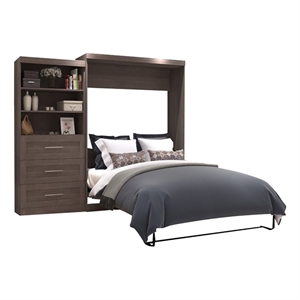 Atlin Designs 101&quot Transitional Wood Queen Wall Bed with Storage in Bark Gray