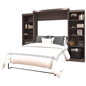 Atlin Designs 115&quot Transitional Wood Queen Wall Bed with Storage in Bark Gray