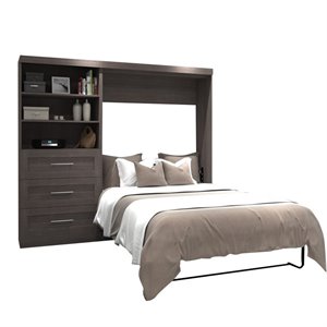 Atlin Designs 95&quot Transitional Wood Full Wall Bed with Storage in Bark Gray