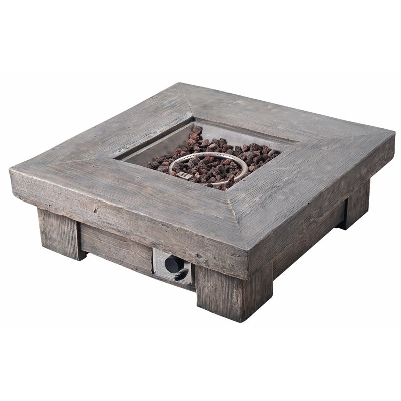 Atlin Designs Peaktop Retro Square Propane Gas Fire Pit In Wood