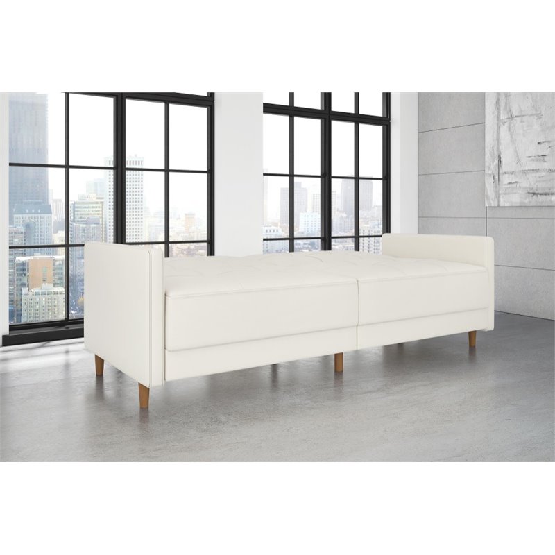 Atlin Designs Faux Leather Convertible Sleeper Sofa in White