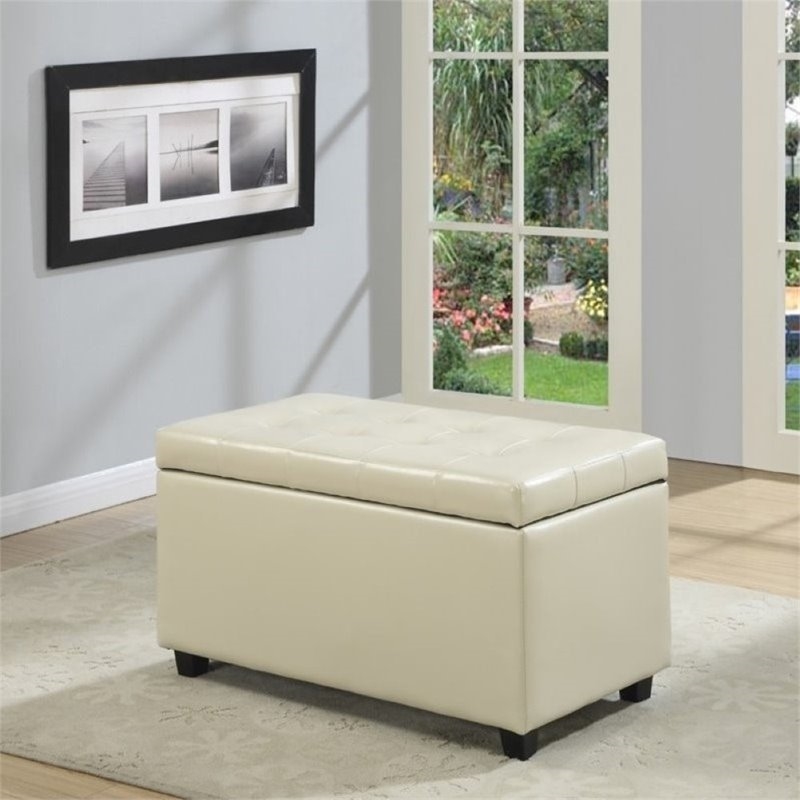Atlin Designs Transitional Faux Leather Storage Bench in Cream
