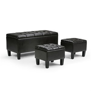 Atlin Designs Faux Leather 3 Piece Storage Ottoman in Brown