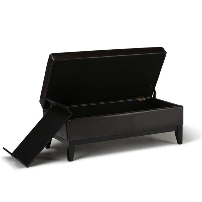 Atlin Designs Faux Leather Storage Bench with Tray in Brown