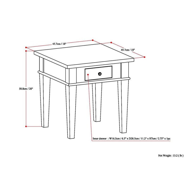 Atlin Designs Square Contemporary Wood End Table in Dark Tobacco Brown