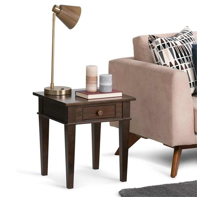 Atlin Designs Square Contemporary Wood End Table in Dark Tobacco Brown