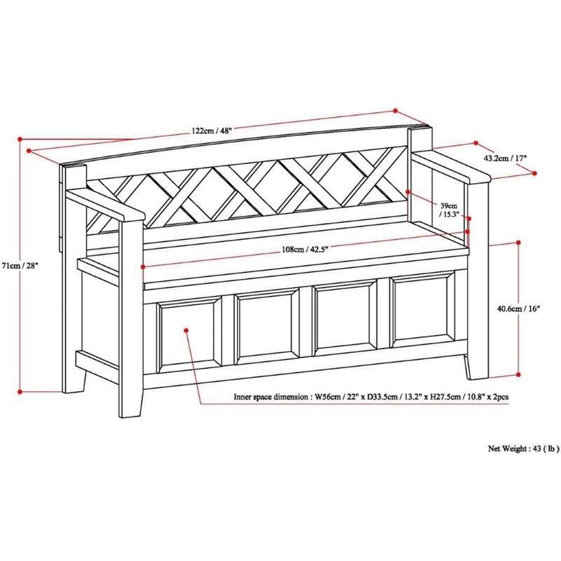 Atlin Designs Transitional Wood Entryway Storage Bench in Avalon Brown