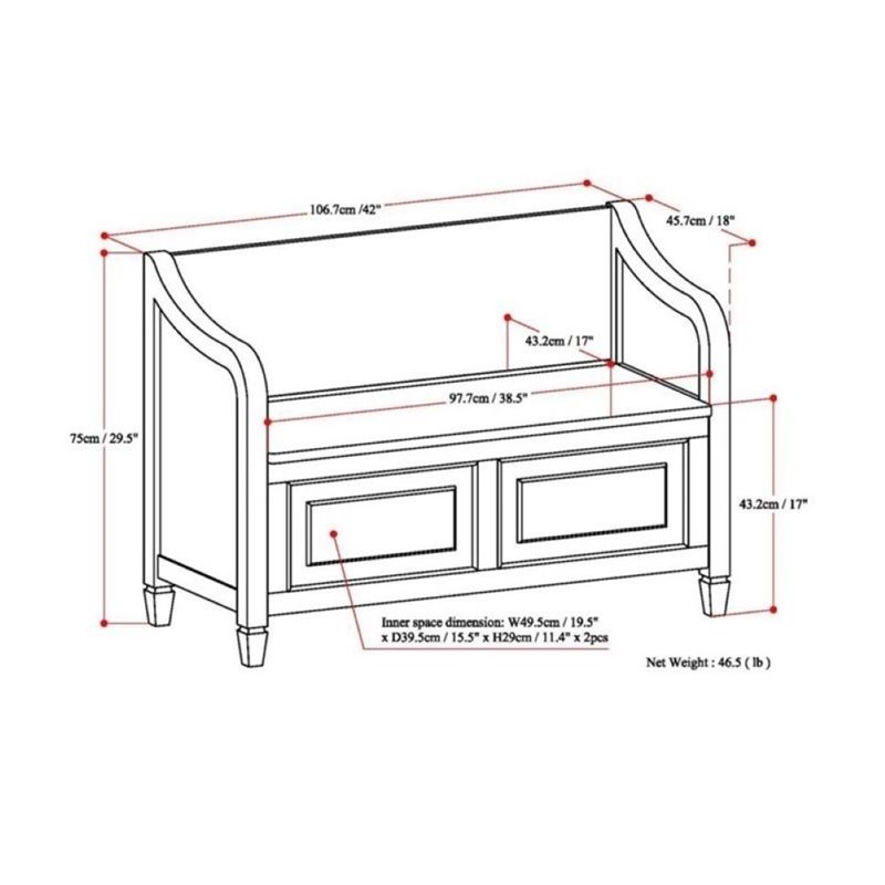 Atlin Designs Traditional Wood Entryway Storage Bench in Chestnut Brown