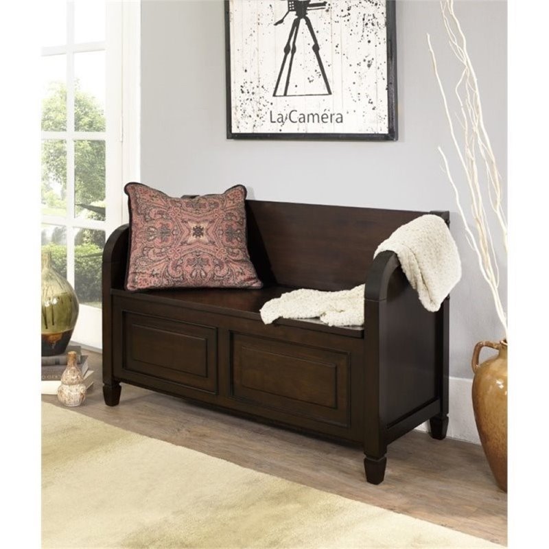 Atlin Designs Traditional Wood Entryway Storage Bench in Chestnut Brown