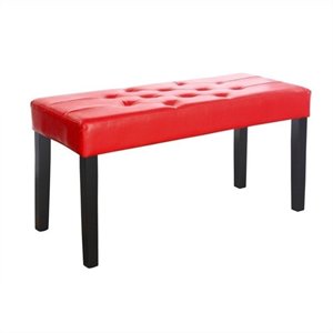 atlin designs tufted faux leather bench in red