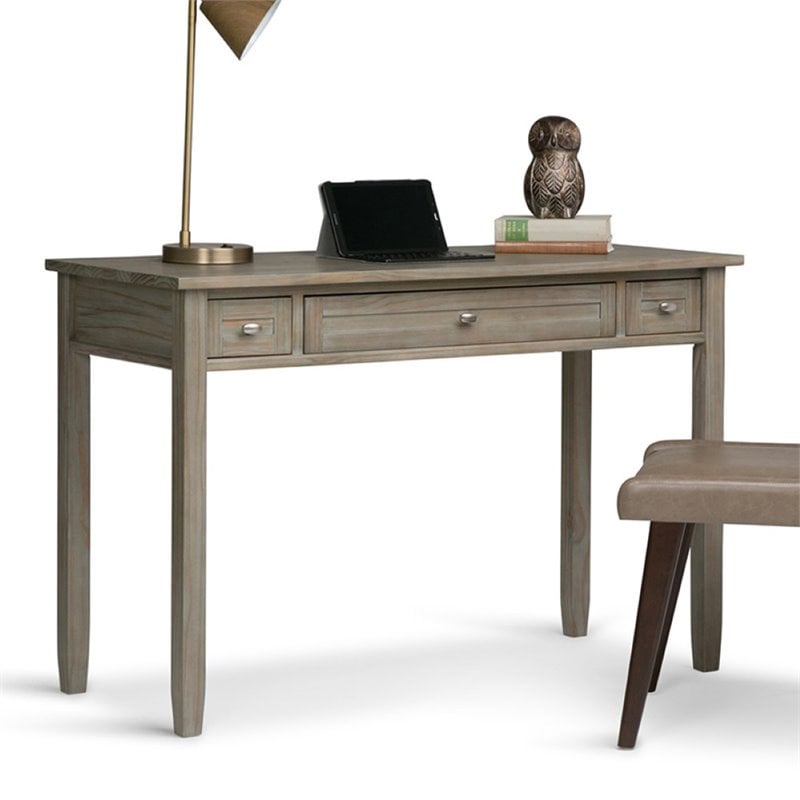 Atlin Designs Solid Wood 2-Drawers Warm Shaker Computer Desk in Distressed Gray