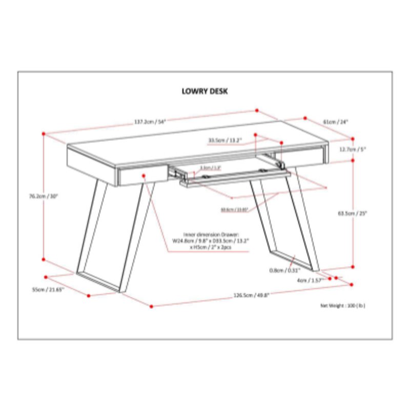 Atlin Designs Solid Wood 2-Drawers Desk in Rustic Natural Aged Brown