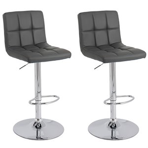 atlin designs modern adjustable leather tufted bar stool in gray (set of 2)