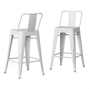 Atlin Designs 24&quot Contemporary Metal Counter Stool in White (Set of 2)
