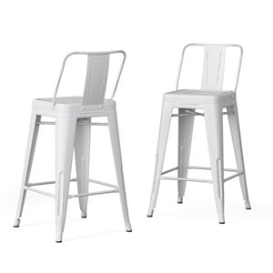 Atlin Designs 30&quot Metal Curved Back Bar Stool in Distressed White (Set of 2)