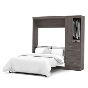Atlin Designs 84&quot Engineered Wood Full Wall Bed Kit with 3 Drawer Set in Gray