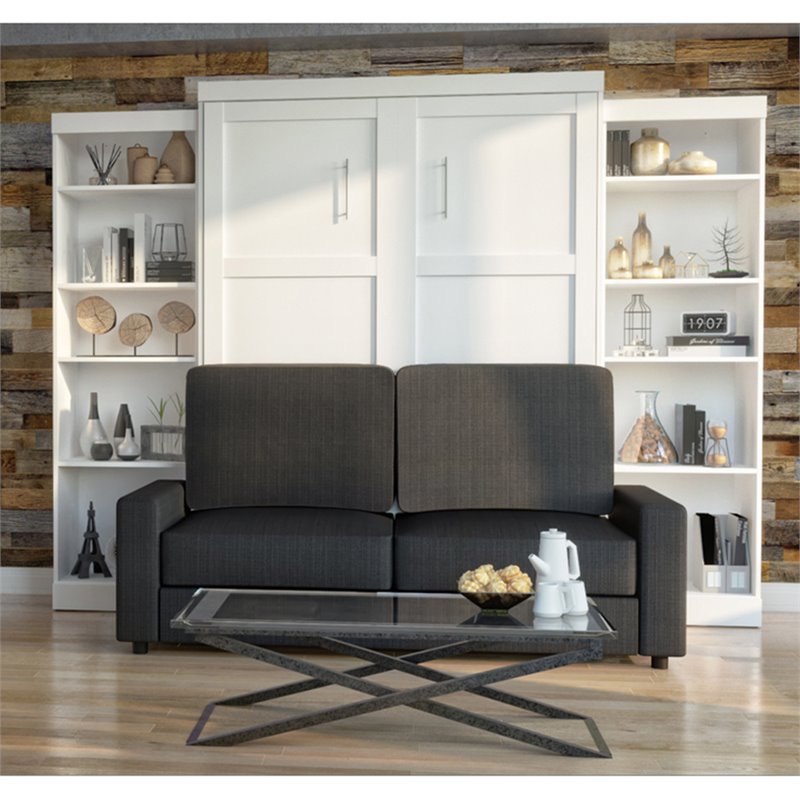 Atlin Designs 4 Piece Queen Wall Bed Set in White and Gray